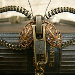 Steampunk Choker - Zipper Necklace - Moth Choker