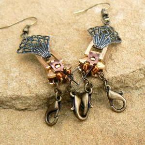 Steampunk Earrings - Zipper Earrings - Crawdad..