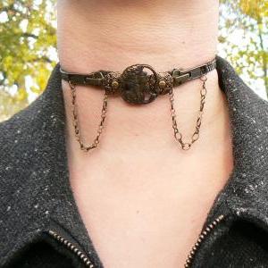 Steampunk Necklace - Steampunk Choker - Zipper..