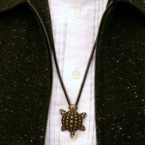 Steampunk Necklace - Zipper Necklace - Turtle..