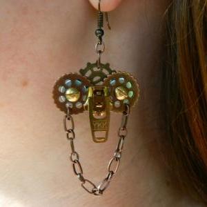 Steampunk Earrings - Zipper Earrings - Owl..
