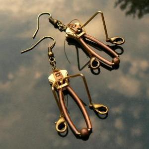 Steampunk Earrings - Zipper Earrings - Grasshopper..