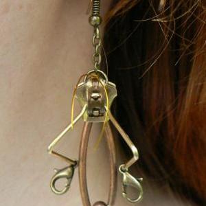 Steampunk Earrings - Zipper Earrings - Grasshopper..