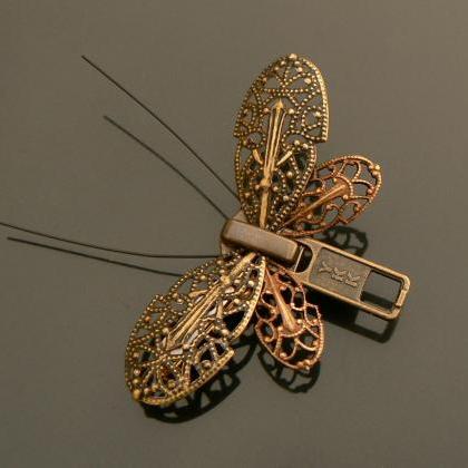 Steampunk Brooch - Zipper Brooch - Butterfly..