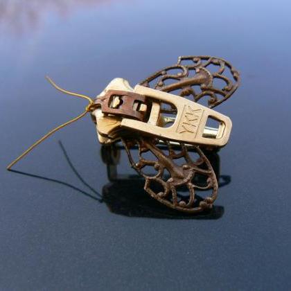 Steampunk Brooch - Zipper Brooch - Moth Brooch