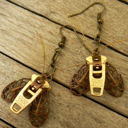 Steampunk Earrings - Zipper Earrings - Moth..