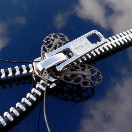 Silver Steampunk Zip-on Bracelet - Zipper Bracelet..
