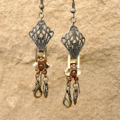 Steampunk Earrings - Zipper Earrings - Dangle..