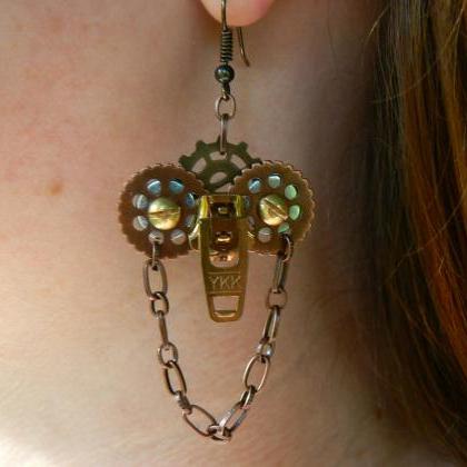 Steampunk Earrings - Zipper Earrings - Dangle..