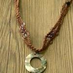 Extra Long Macrame Hemp Necklace With A Mother Of..