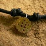 Macramed Cotton Necklace With Plaid Flower Pendant..
