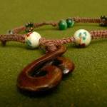 Knotted Hemp Necklace With Twisted Wooden Pendant