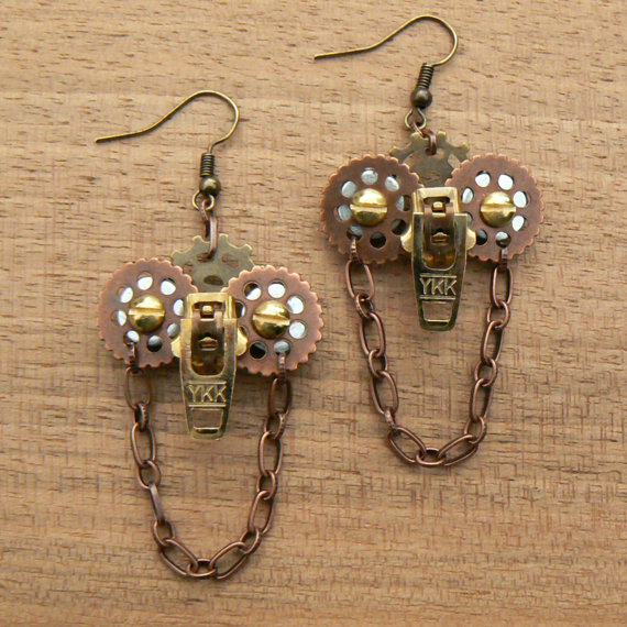 Steampunk Earrings - Zipper Earrings - Owl Earrings