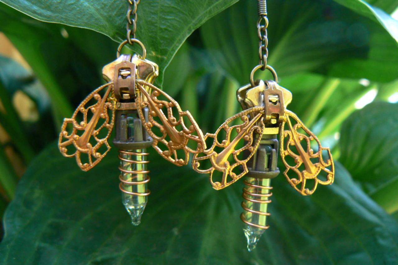 Steampunk Earrings - Zipper Earrings - Dangle Earrings - Firefly Earrings