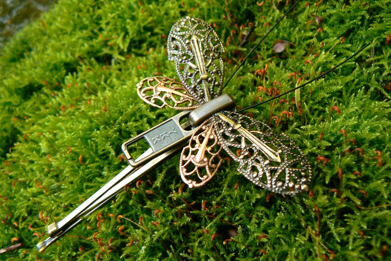 Steampunk Butterfly Hair Clip - Zipper Hair Clip - Butterfly Hair Clip - Metal Hair Pin
