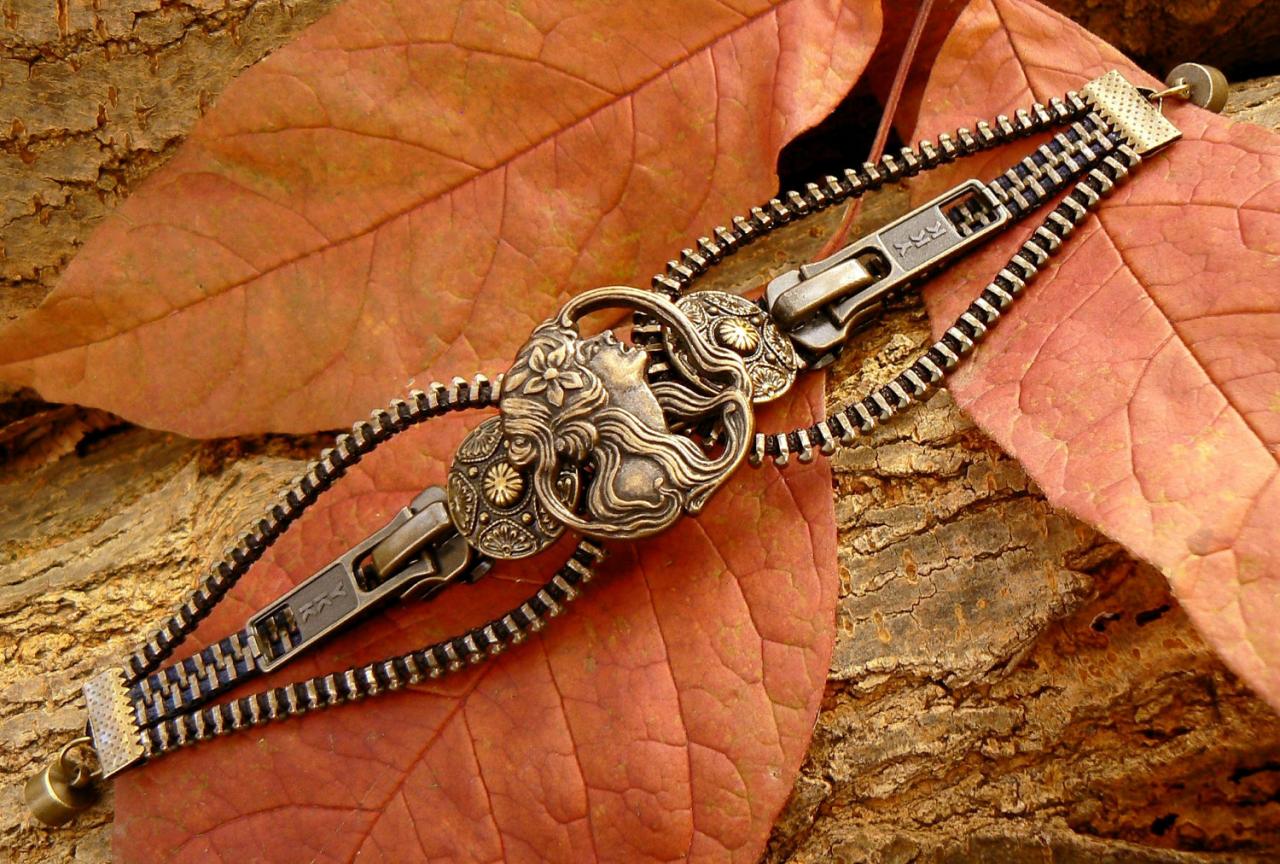 Steampunk Bracelet - Zipper Bracelet - Cuff Bracelet - Renaissance Bracelet