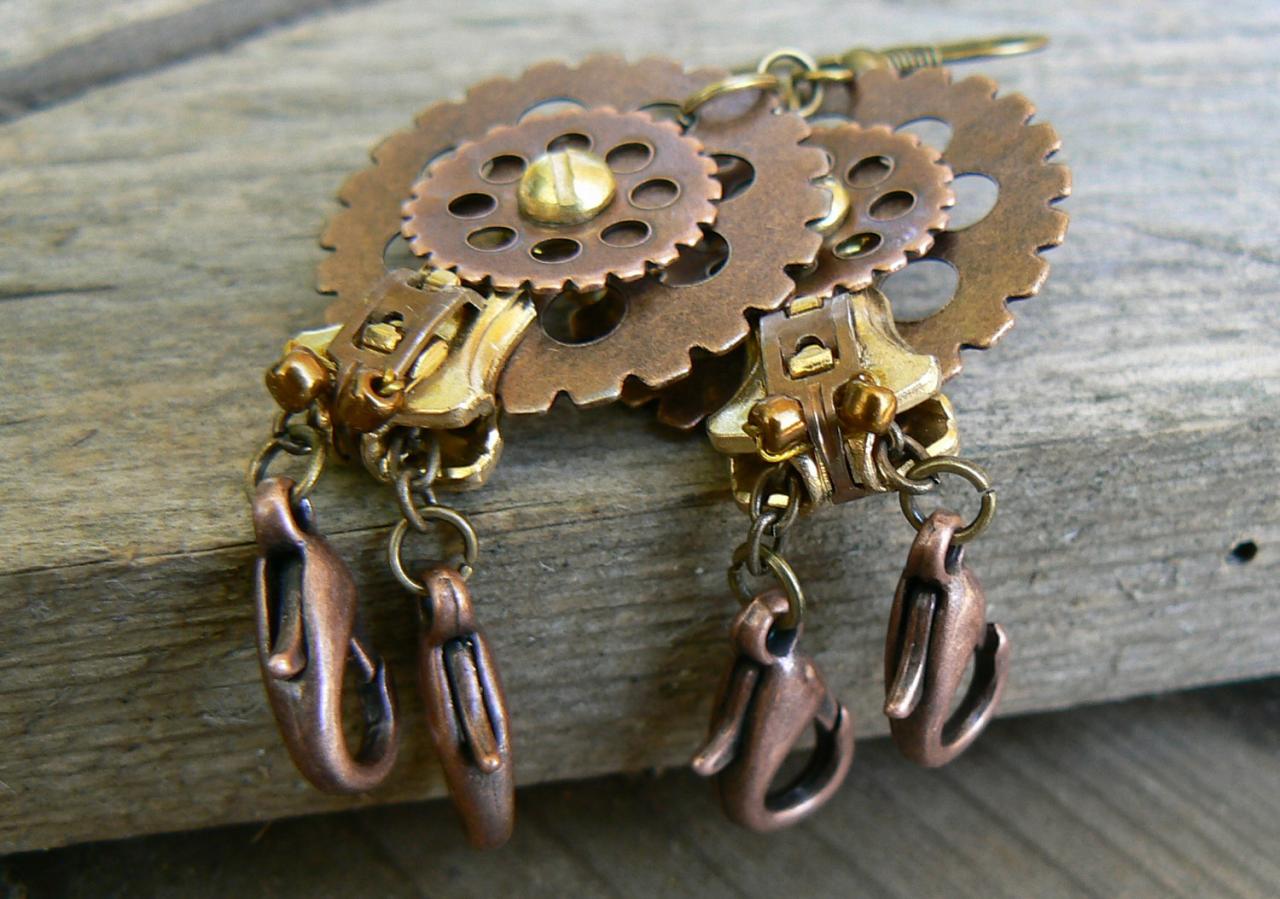 Steampunk Earrings - Zipper Earrings - Dangle Earrings - Hermit Crab Earrings