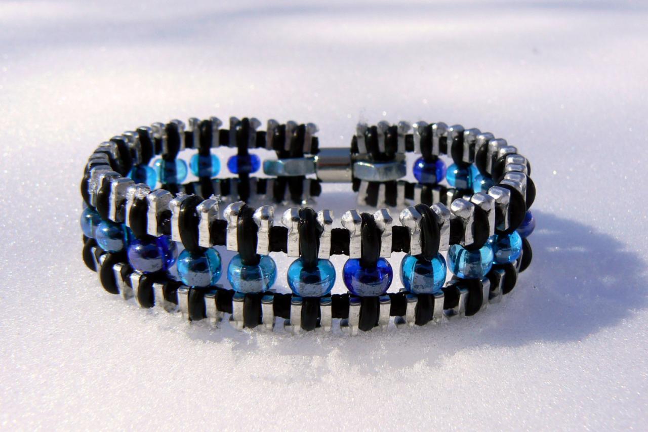 Zipper Bracelet - Industrial Bracelet - Cuff Bracelet - Beaded Bracelet