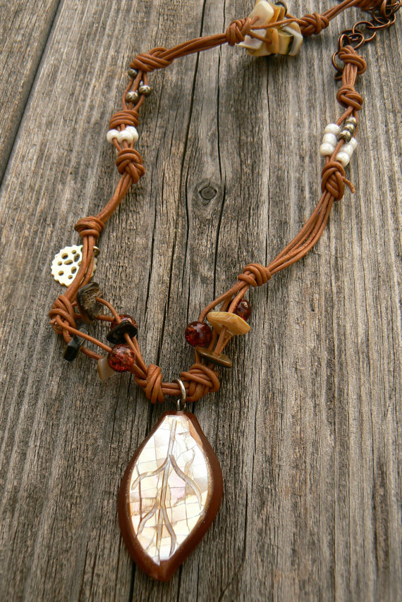 Industrial Chic, With Glass And Shell Beads On Leather